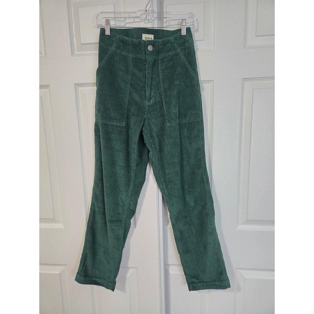Pact Organic Cotton Corduroy Peg Pants Medium Forest Green High Rise Straight